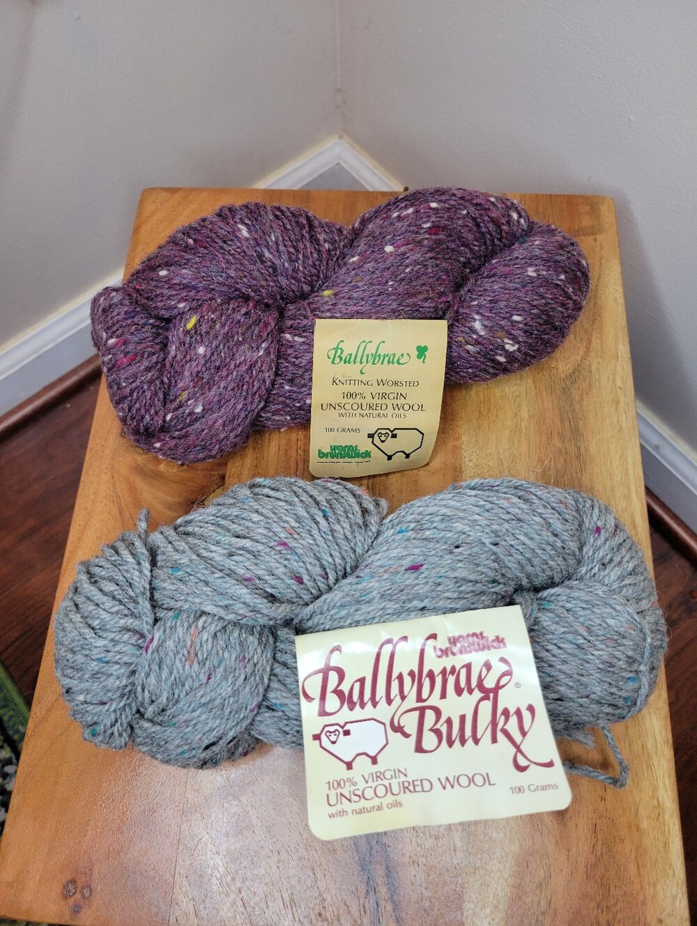 Brunswick Ballybrae 100% Virgin Unscoured Wool Yarn 1 Purple/1 Grey Lot Of 2 NEW